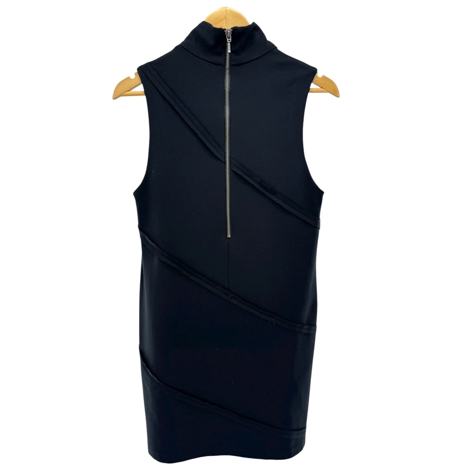 Alice + Olivia Black Sleeveless Mock Neck‎ Asymmetrical Seam Dress Size L - Image 5