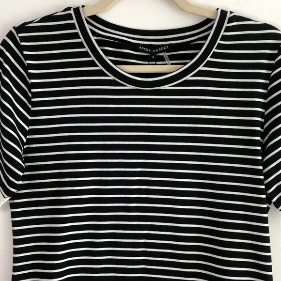 New  Lace Trim Short Sleeve Striped T-Shirt Black White - Image 8
