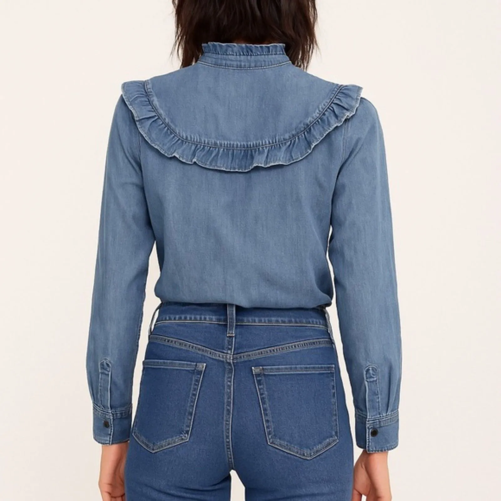 Paris Atelier & Other Stories Embroidered Western Denim Boho Shirt Womens Size 4 - Image 4