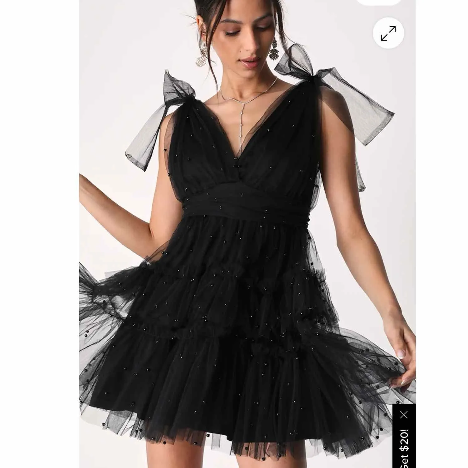 Lulus Tulle-Proof Black Tulle Beaded Tie-Shoulder Tiered
Mini Dress XL - Image 6