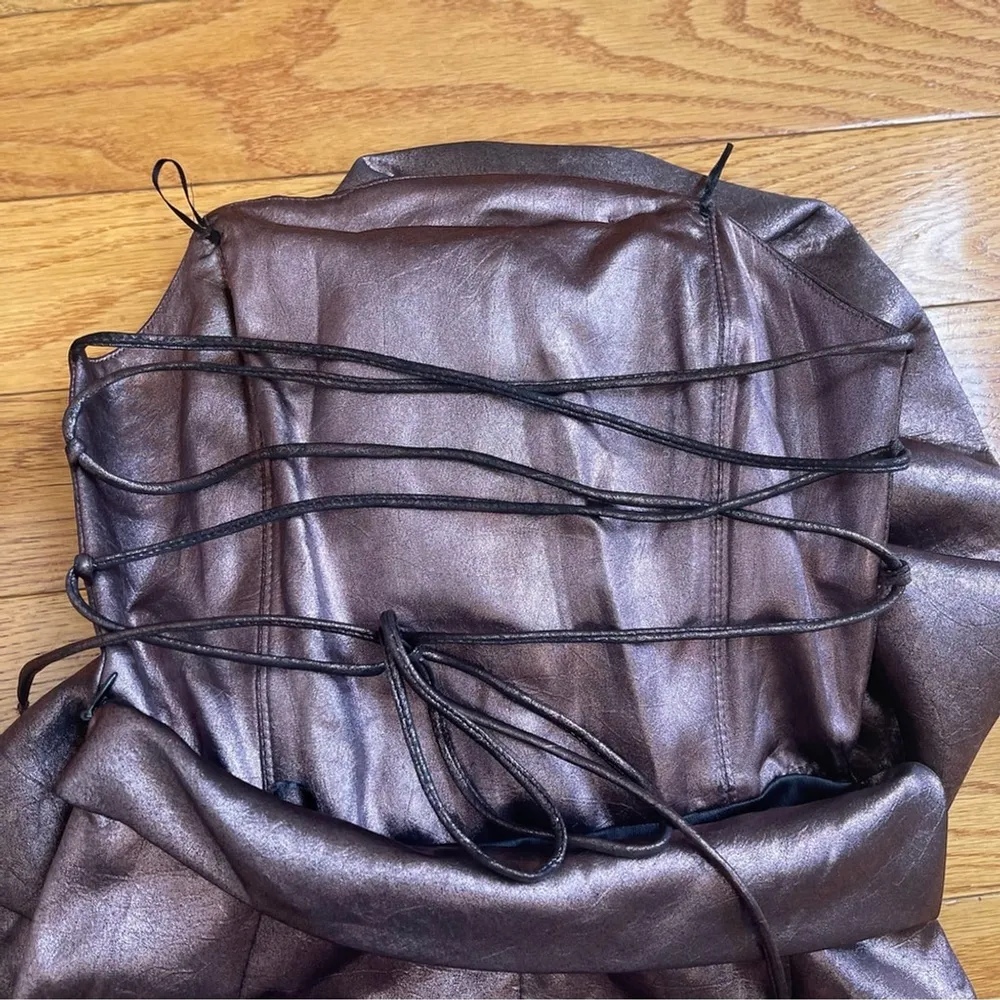 Zara Voluminous 3D Fabric Flower Strapless Metallic Lace Up Back Mini Dress Sz S - Image 14