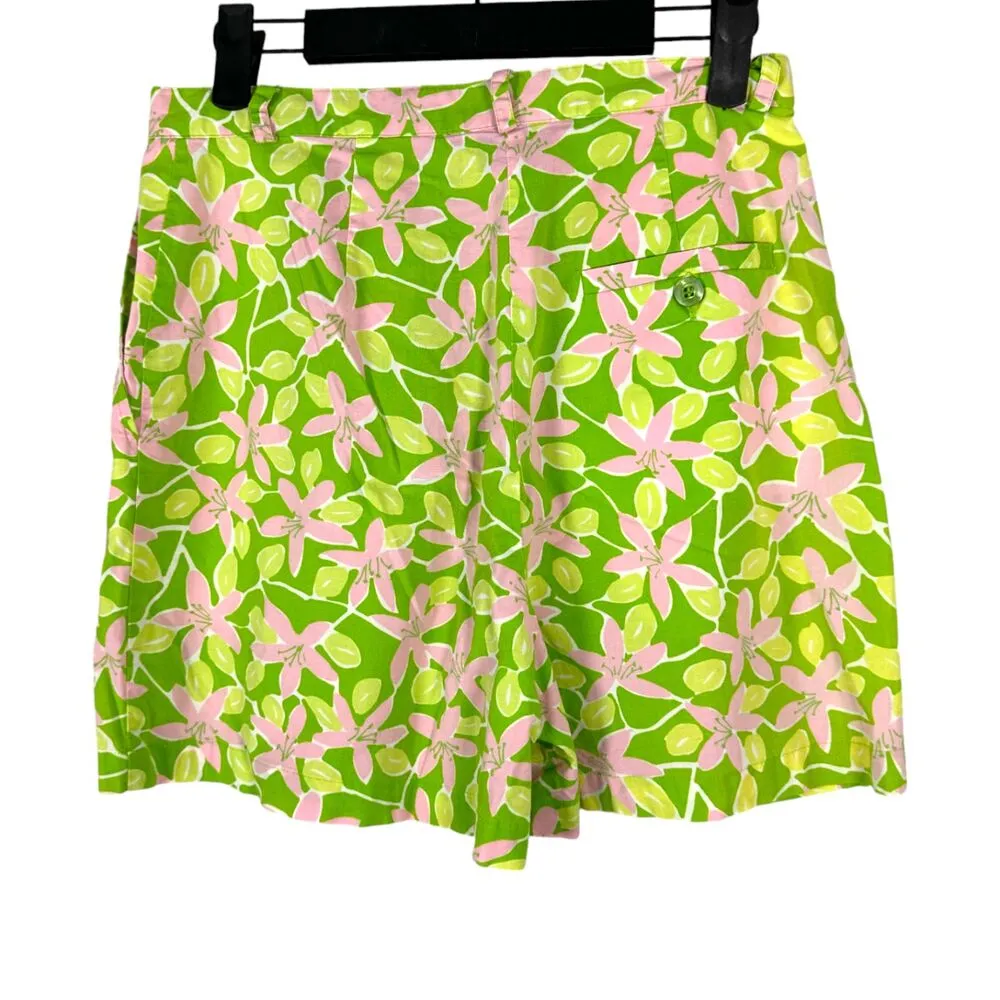 Lilly Pulitzer Vintage White Label Green Pink Floral Shorts Size 4 - Image 2