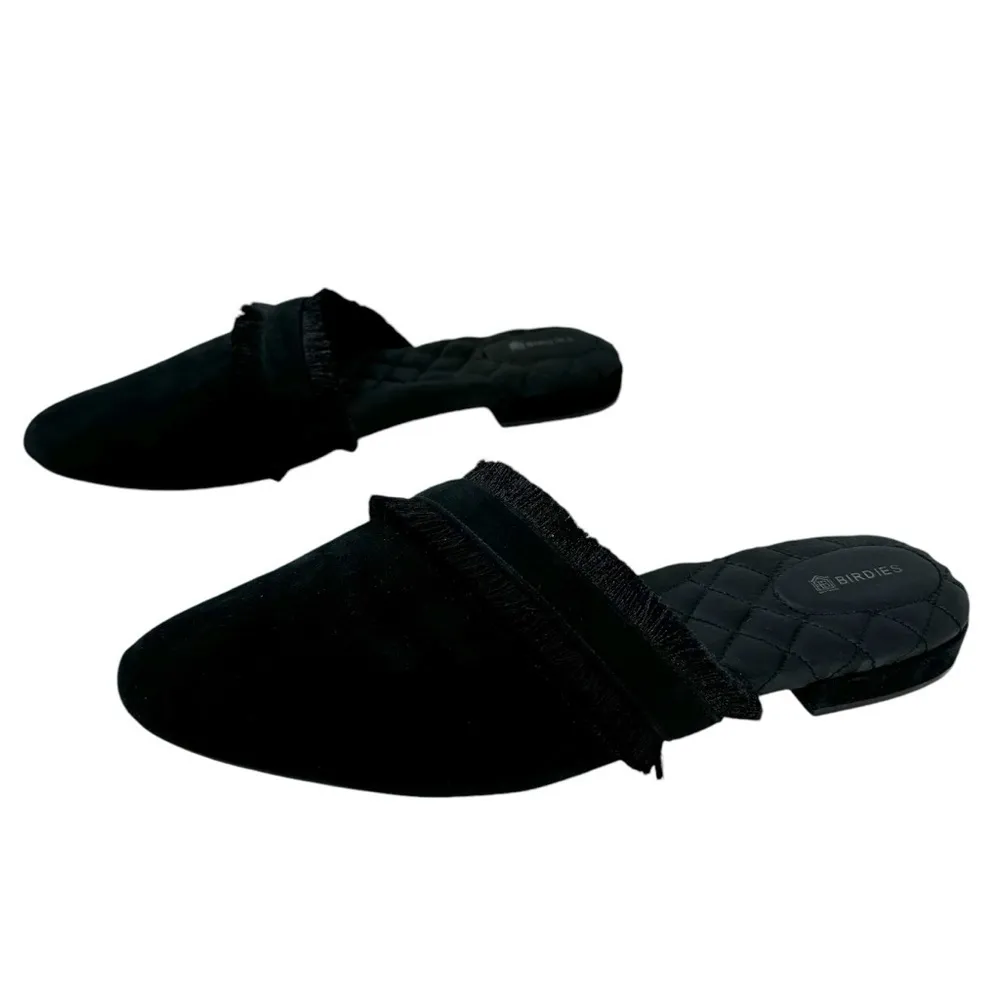 Birdies Ani Slide Black Suede Fringe Asymmetrical Mules Slip on Loafers Size 11 - Image 9