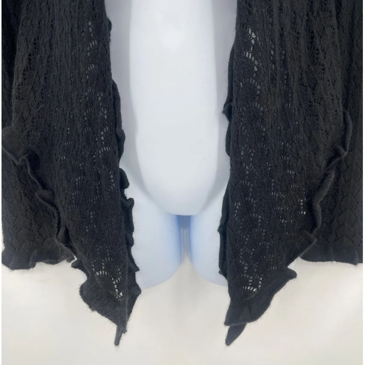 Vtg Y2K Express Angora Cardigan Womens Sweater Sz M Ruffle Balletcore Neutral - Image 5