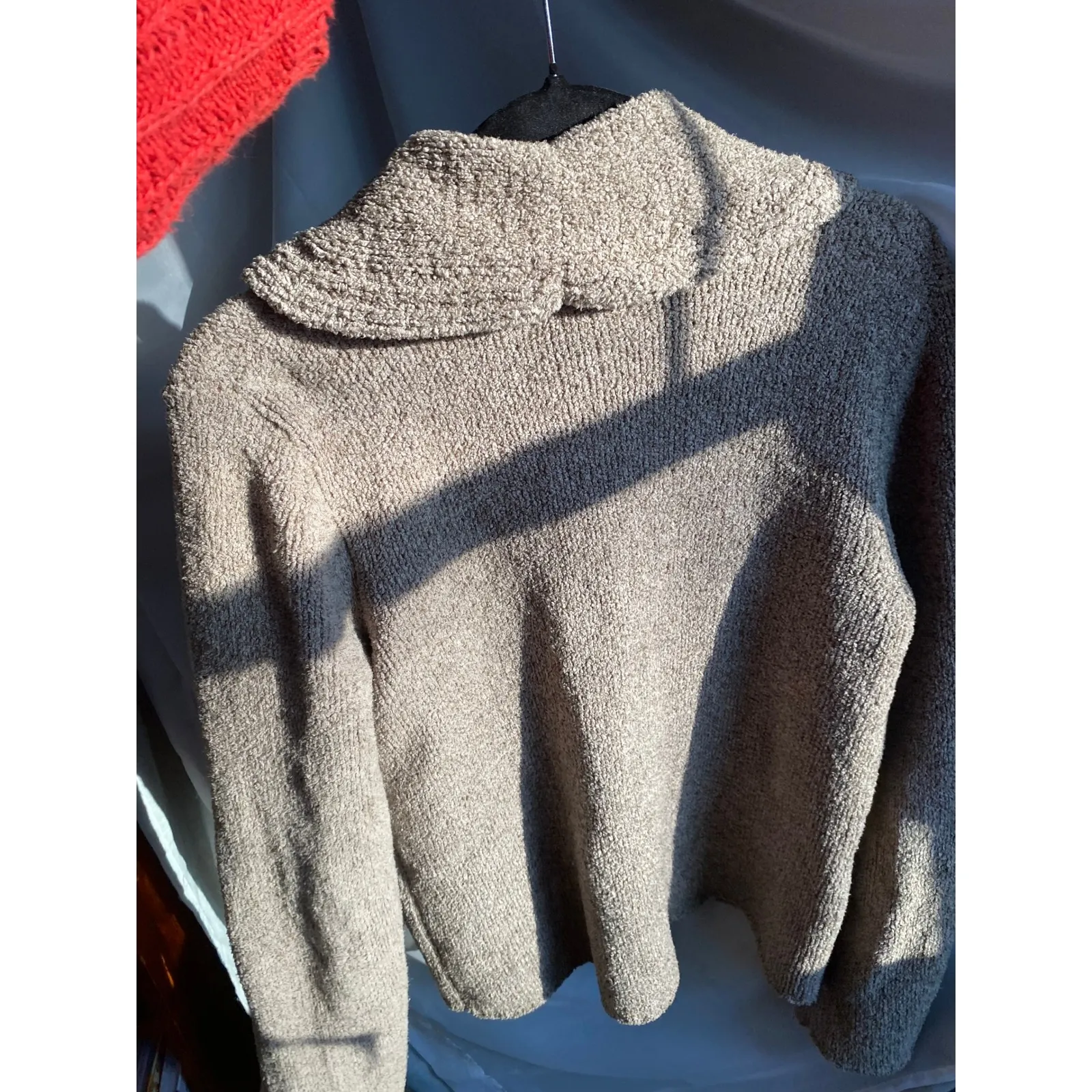 Vintage Y2K Shawl Collared Boucle Knit Green Cardigan Sweater Large Heritage Tan - Image 6