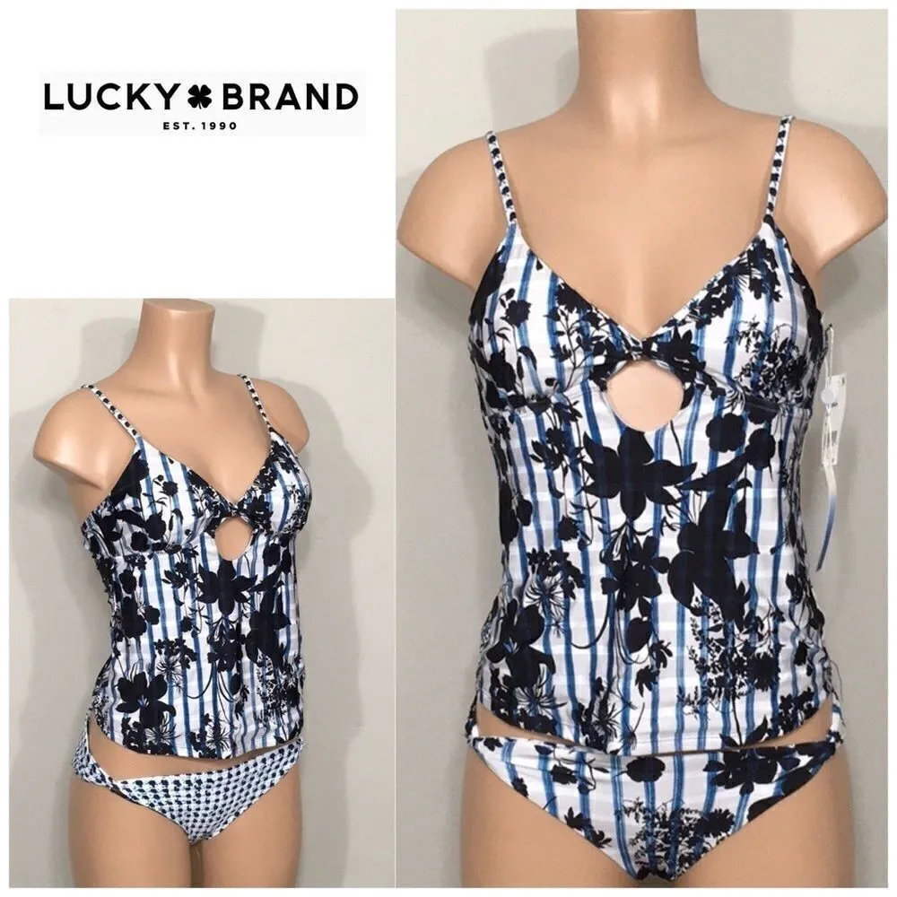 Lucky Brand blue & white reversible tankini. NWT - Image 2