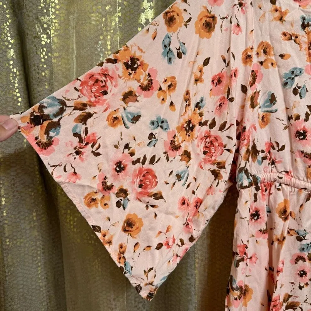 Torrid Light Pink Floral Criss Cross Back Flowy Handkerchief Hem Top 0/Large - Image 3