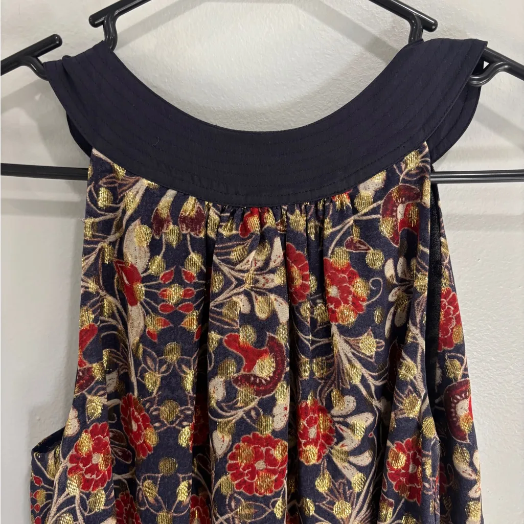 Tory Burch Silk Floral Gold Metallic Halter Top Blouse Size 4 Business casual - Image 2