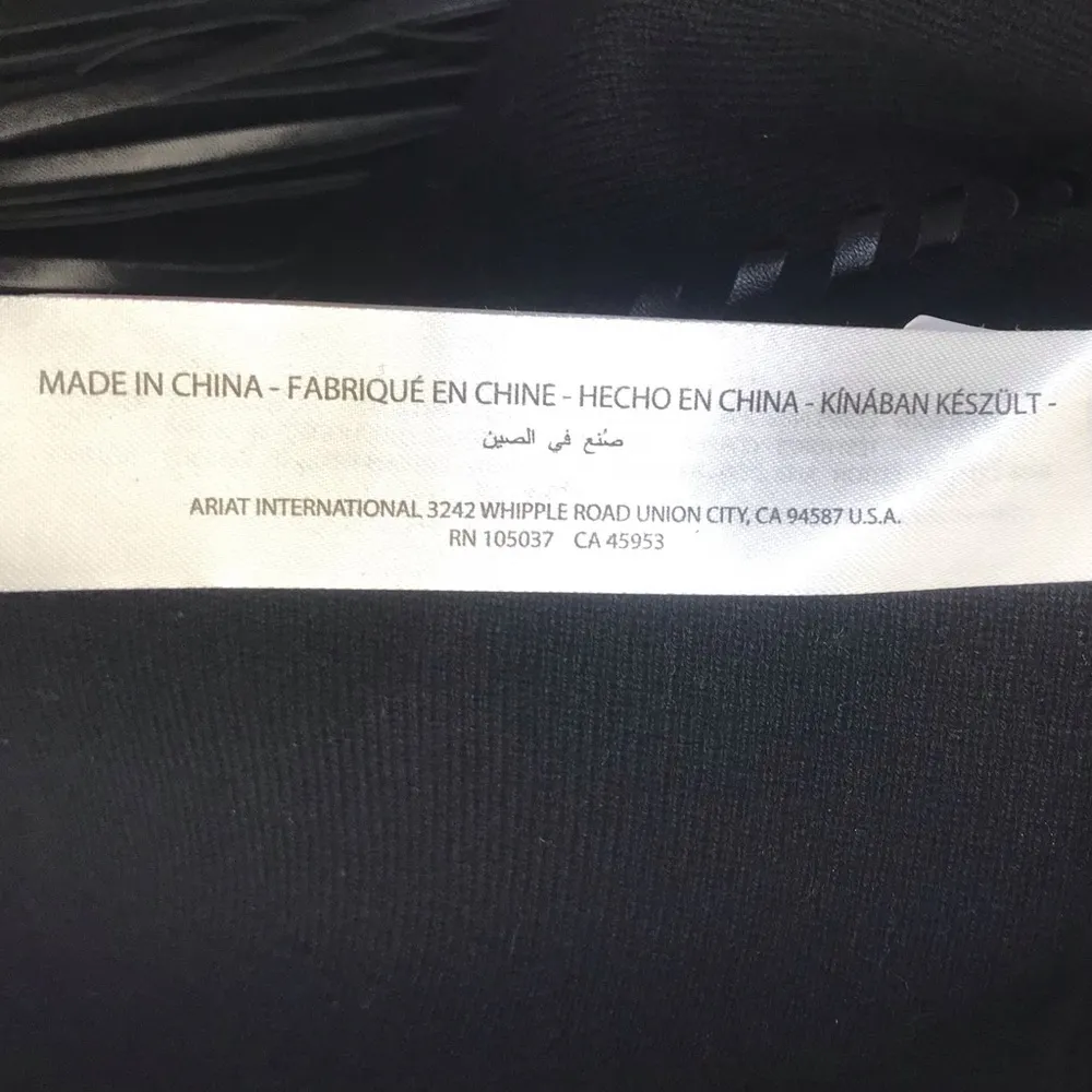 Ariat Trenton Black Knit & Faux Leather Fringe Waterfall Open Front Cardigan - Image 9