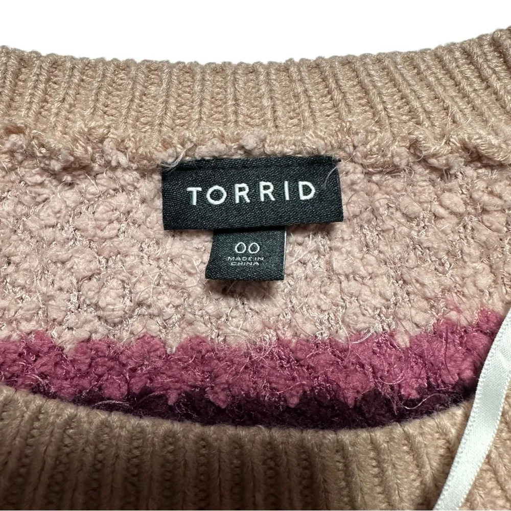 Torrid Pink Purple Stripe Fuzzy Eyelash Popcorn Crewneck Cozy Sweater M/L - Image 5