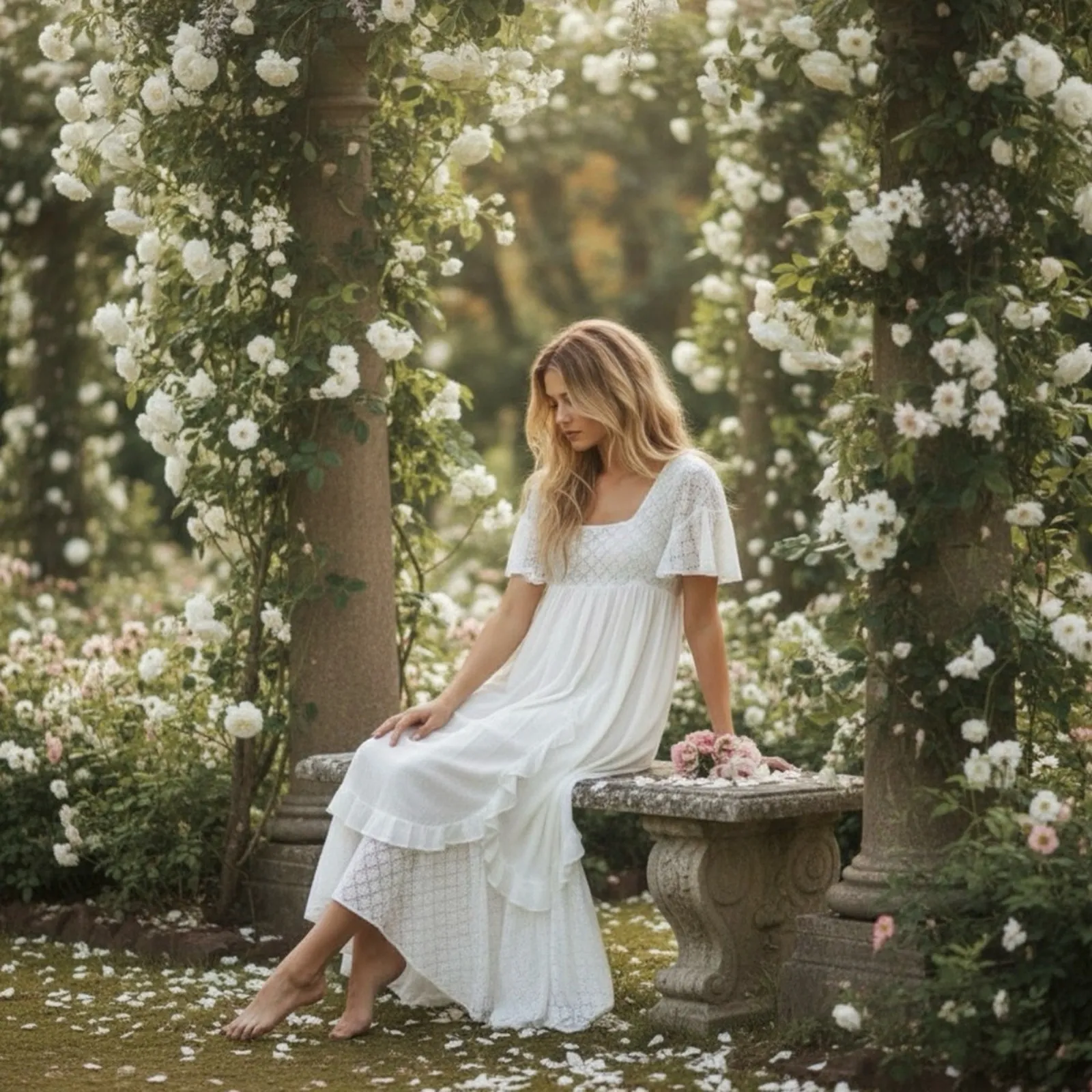 Free People Ethereal Bohemian Cottage Bring The Romance Maxi Dress White Small - Image 2