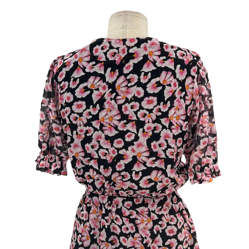 Karina Grimaldi Black Pink‎ Floral Print Silk Surplice Neck Mini Dress XS - Image 9