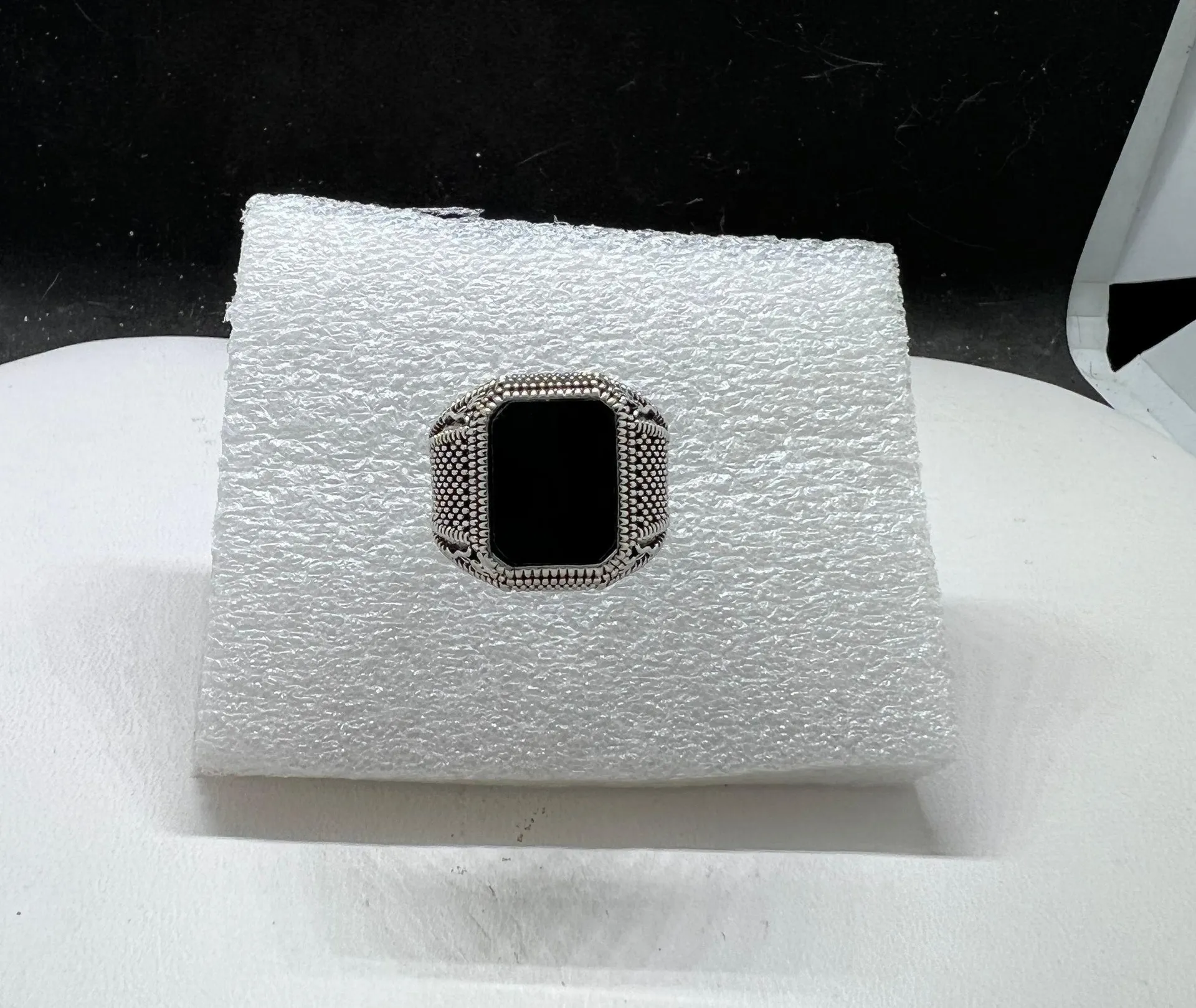 Black CZ Tibetan Silver Ring - Size 7.75 - Image 2