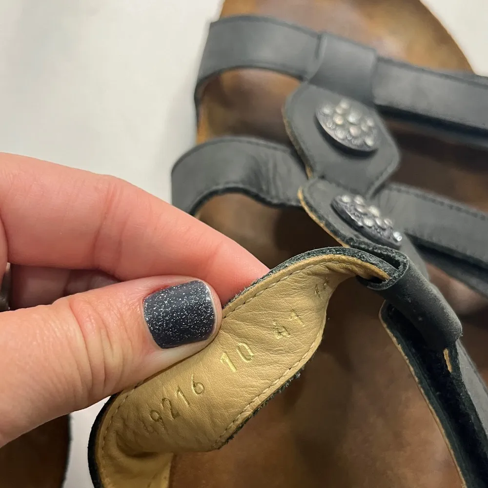 Haflinger Bio Alice Black Cork Leather Slip On Open Toe Sandal Women’s Size 10 - Image 12