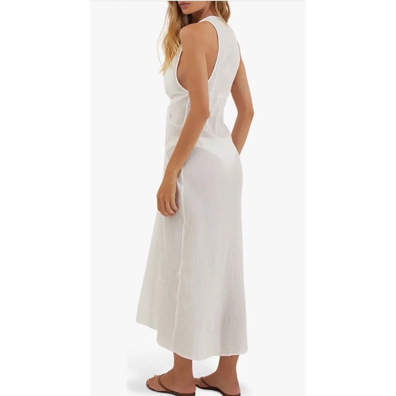 ViX Paula Hermanny Mita Semisheer CoverUp Dress Sz L Off White NWT $248 - Image 2