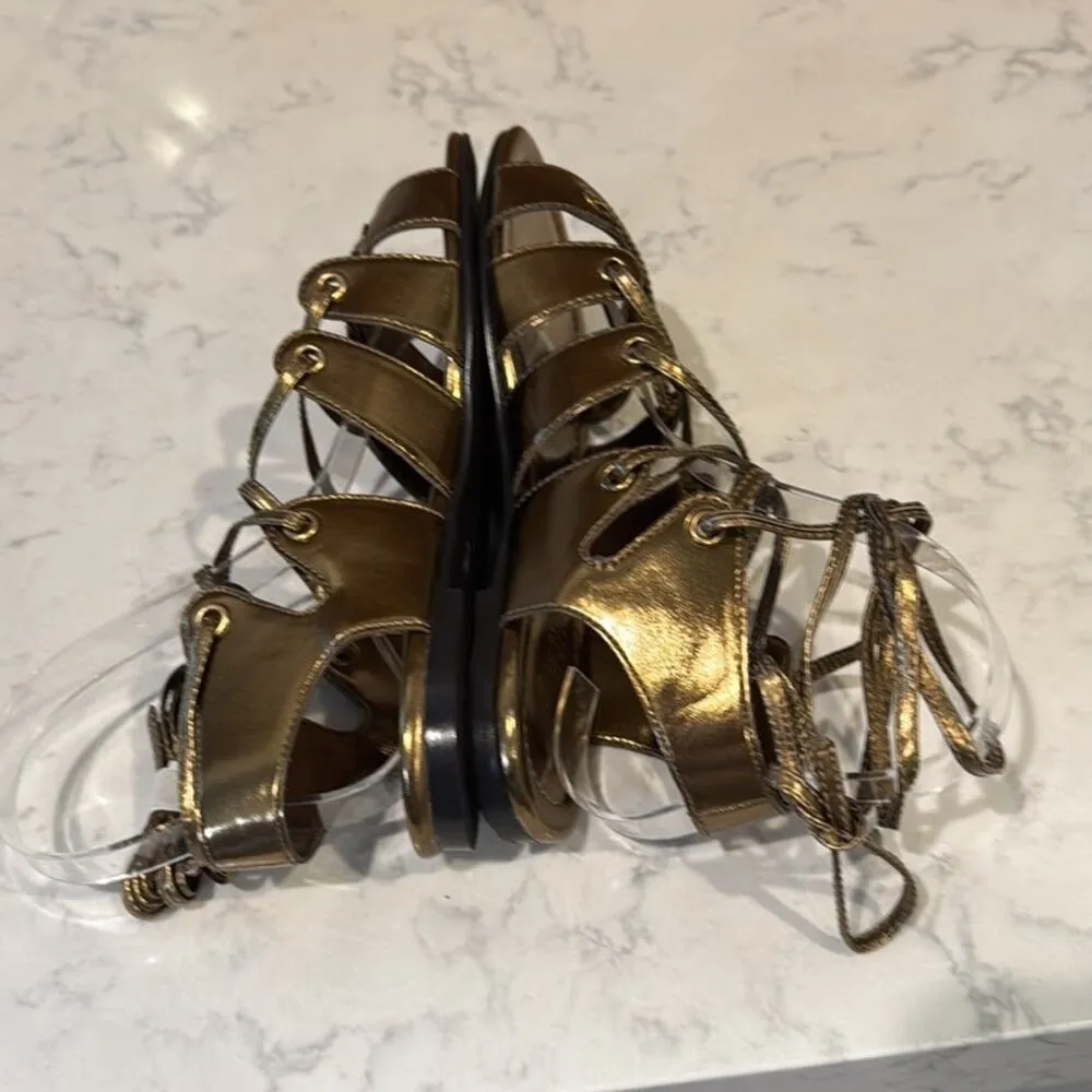 Colin Stuart gold gladiator ankle strap Grecian sandals size 7 faux leather - Image 6