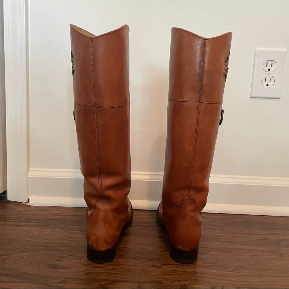 Frye Melissa Logo Leather Riding Boots Cognac Brown Sz 6.5 - Image 9