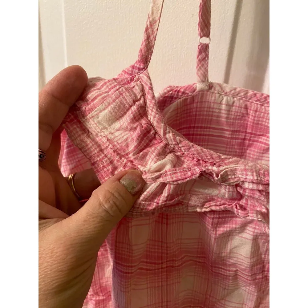 Cinched waist pink plaid Tank Top size large - Image 4