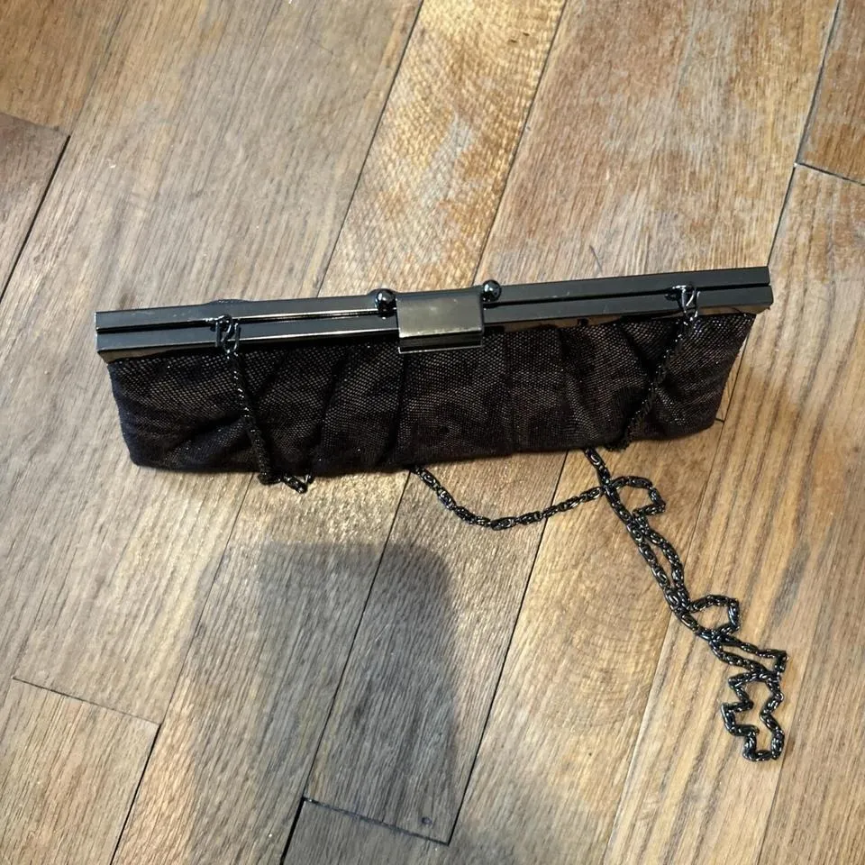 Jessica McClintock Silver Metallic Print clutch bag chain strap purse - Image 4