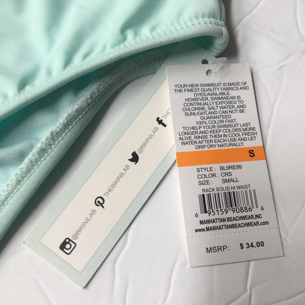 The Bikini Lab Rack Sold High Rise Bikini Bottoms Blue Green Small NWT Swimwear - Image 4