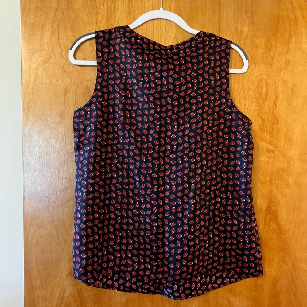 Talbots Sleeveless Ladybug Print Silk Top With Tucks At The Neck Career Small - Image 10