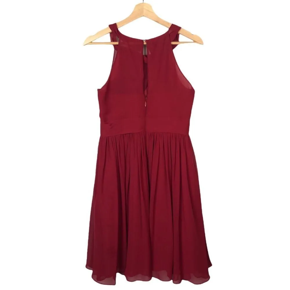 Azazie Red Short Bridesmaids Chiffon Skirt High Halter Neck Dress 6 - Image 2