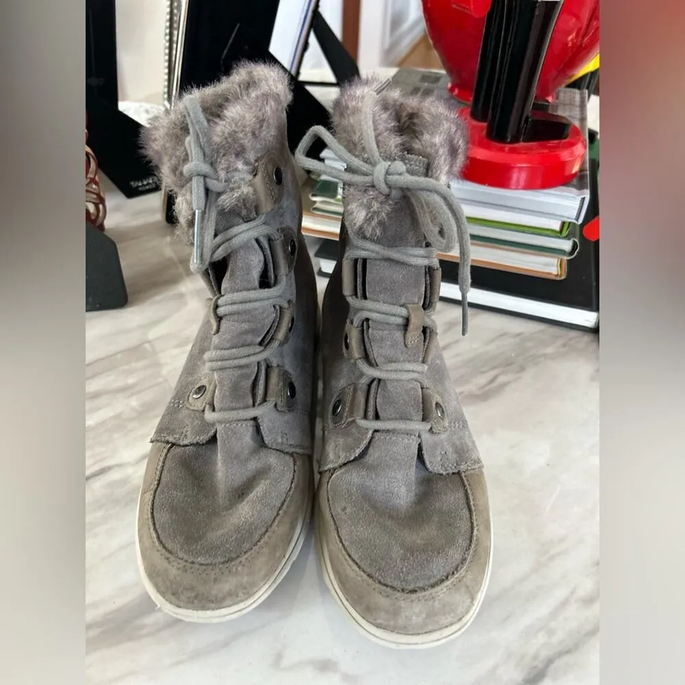Sorel  Joan Explorer Grey/Taupe Lace Up Fur Lined Boot - Image 8