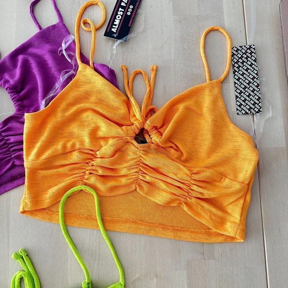 NWT Crop Top Bundle Womens Large Summer Neon Color Cut Out Slinky Fabric 3 Piece - Image 5