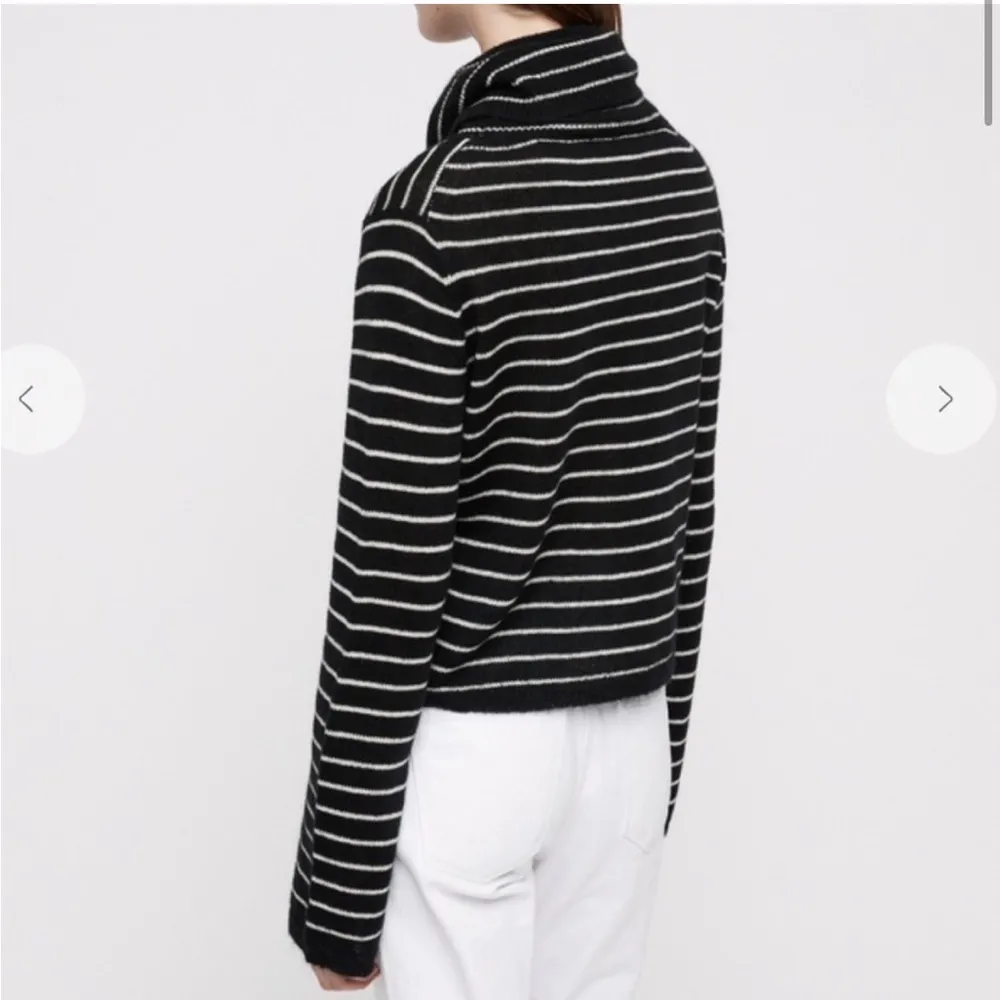 Allsaints Marty Roll Neck Sweater Mohair Blend Black and White Stripe - Size XS - Image 2