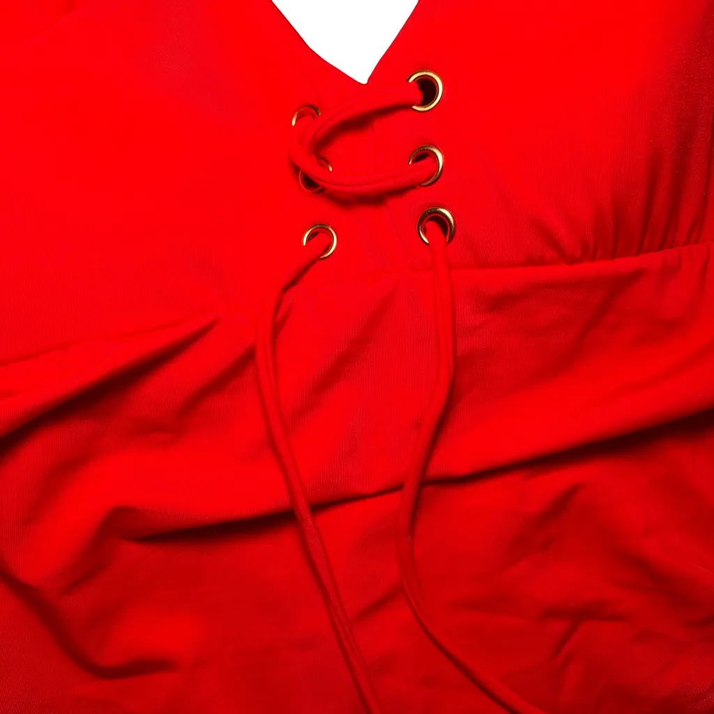 Cacique Red One Piece Swim Suit Size 12 grommet lace-up no wire - Image 5