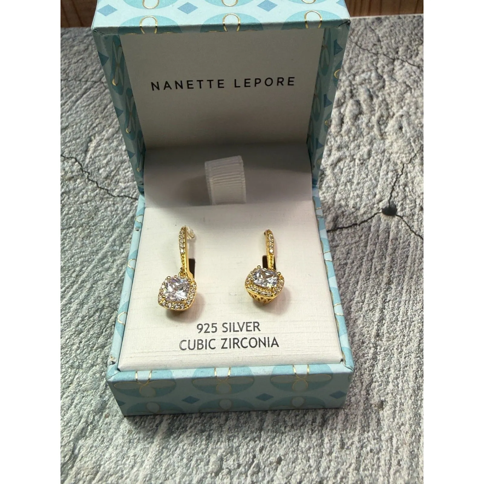 NIB Nanette Lepore Leverback Vermeil 925 Silver Cubic Zirconia Earrings - Image 2