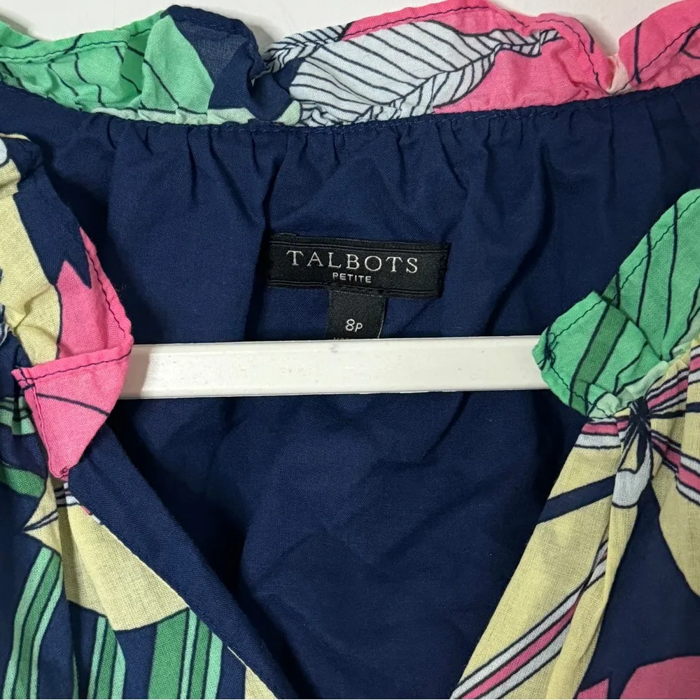 Talbots Voile Hibiscus Maxi Dress Floral Size 8 Petite Cotton Belted Sleeveless - Image 3