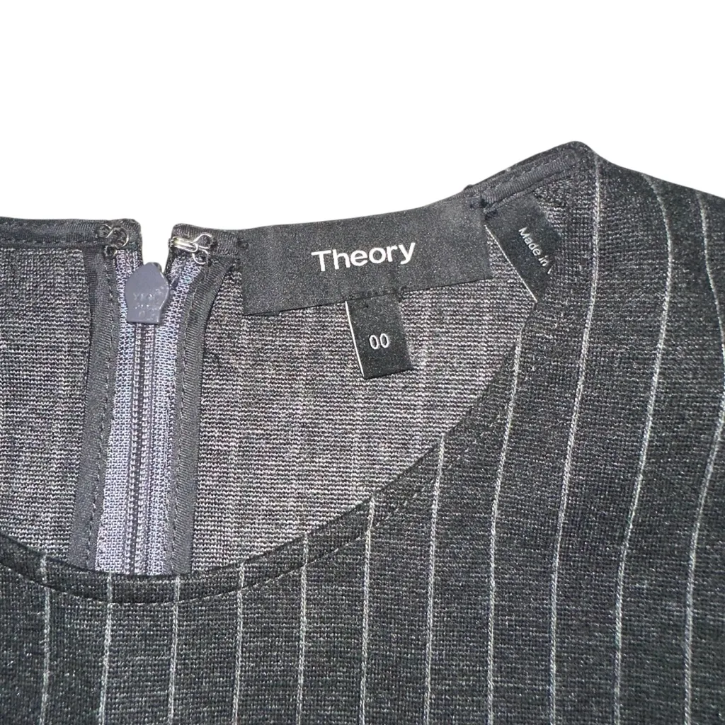 Theory Corset Tee Black Pinstripe Short Sleeve Fit and Flare Mini Dress 00 - Image 3