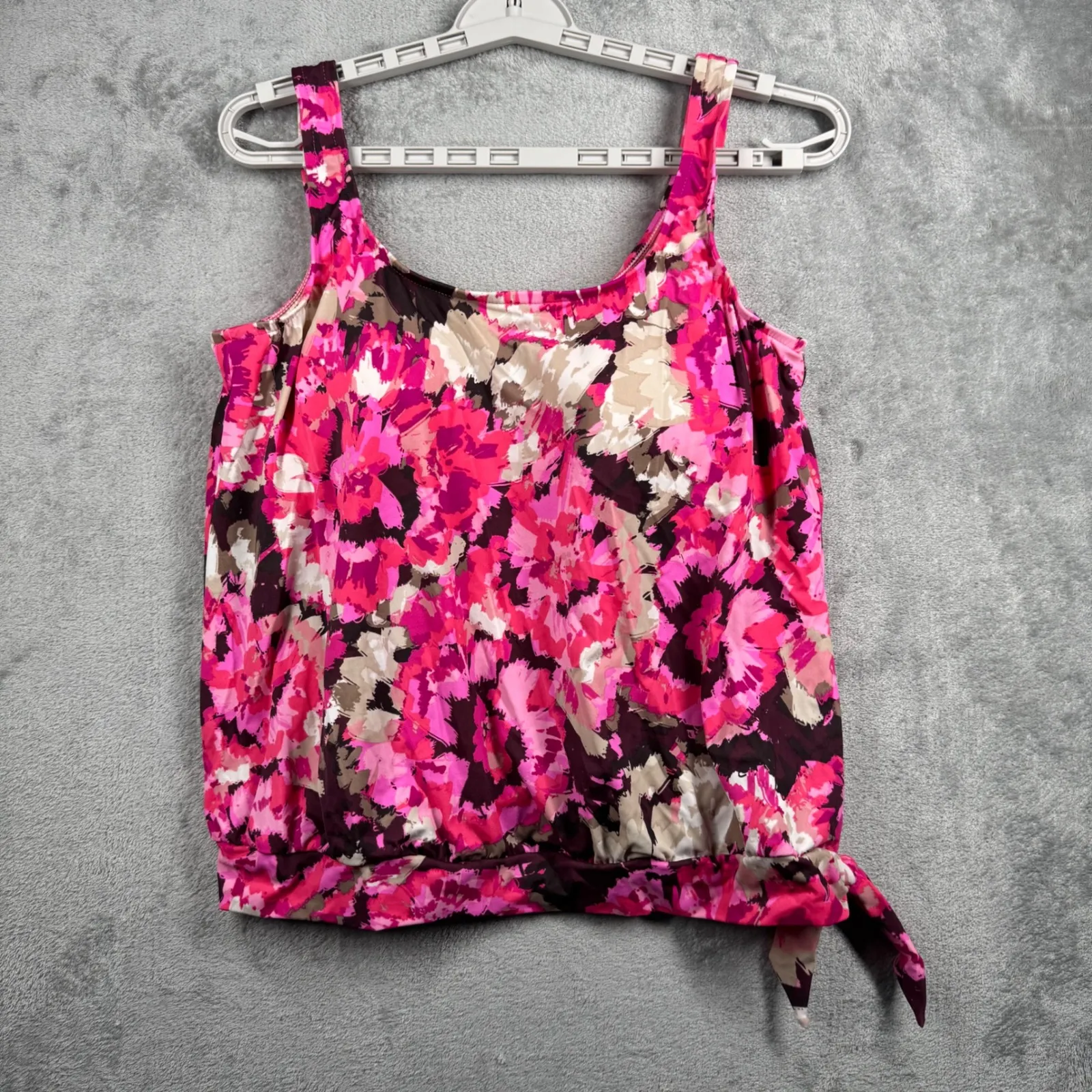 Maxine of Hollywood Tankini Top 14 Pink Floral Blouson Retro Glam Pool Beach - Image 2