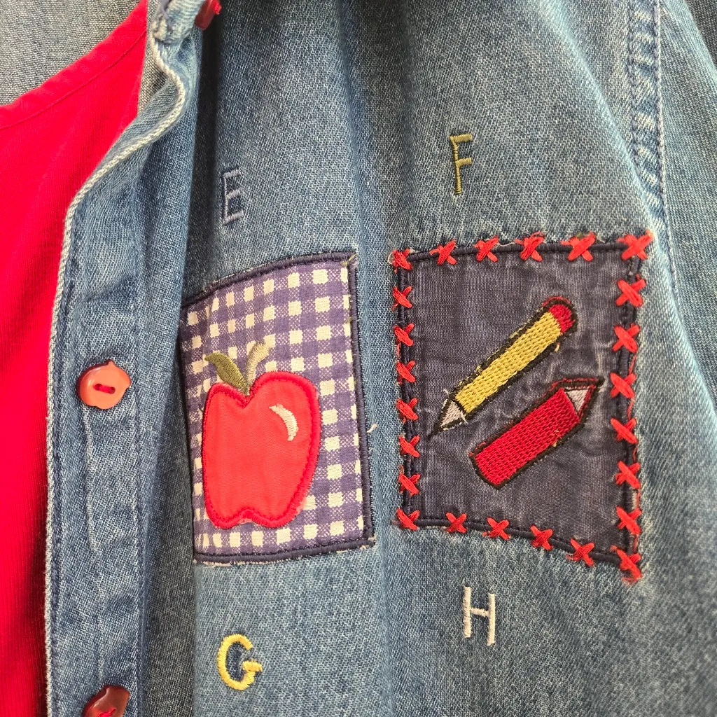 Bobbie Brooks Vintage Apple Pencil school denim button down shirt size XXL Blue - Image 6