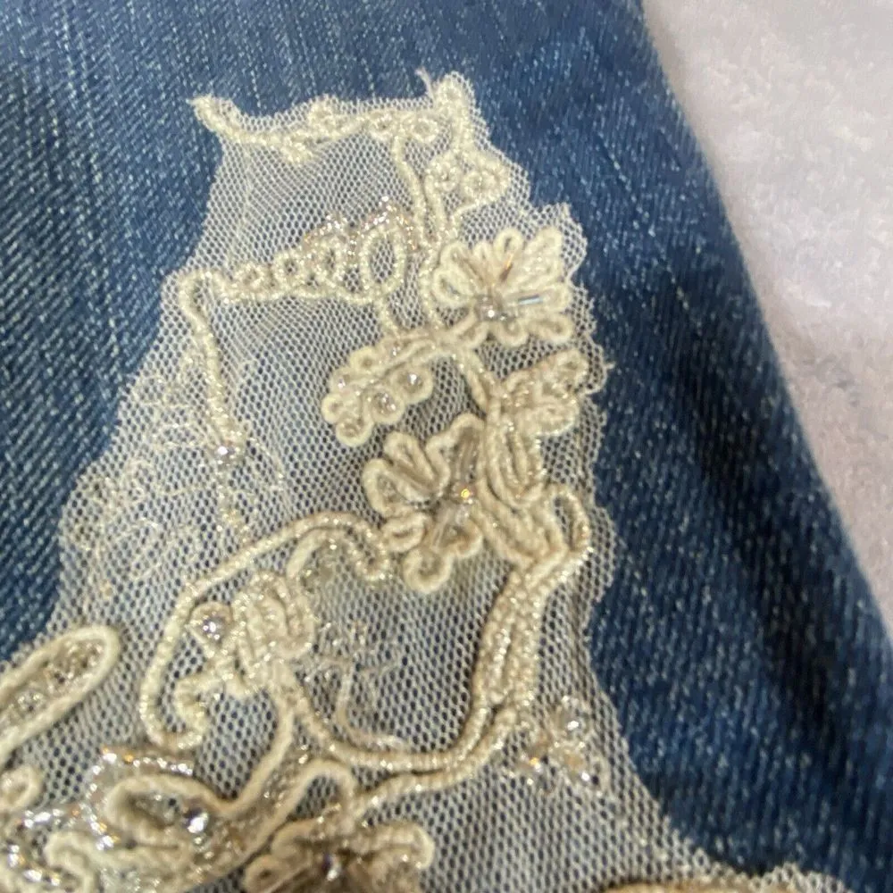 Ralph Lauren Jeans Women 8 Black‎ Label Sequined Rhinestones Beaded Blue Unique - Image 10