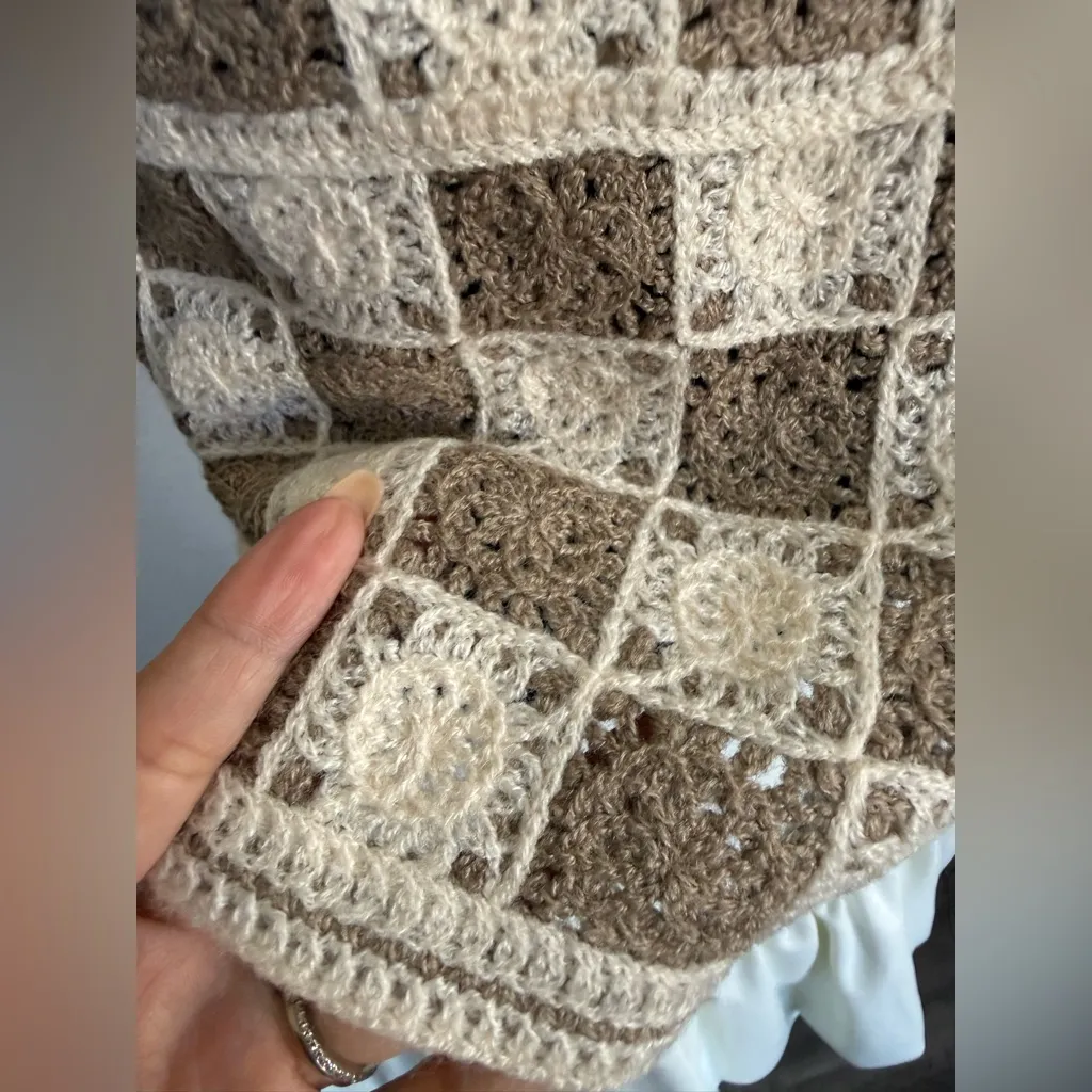 Vintage Crochet Granny Square Vest Brown - Image 6