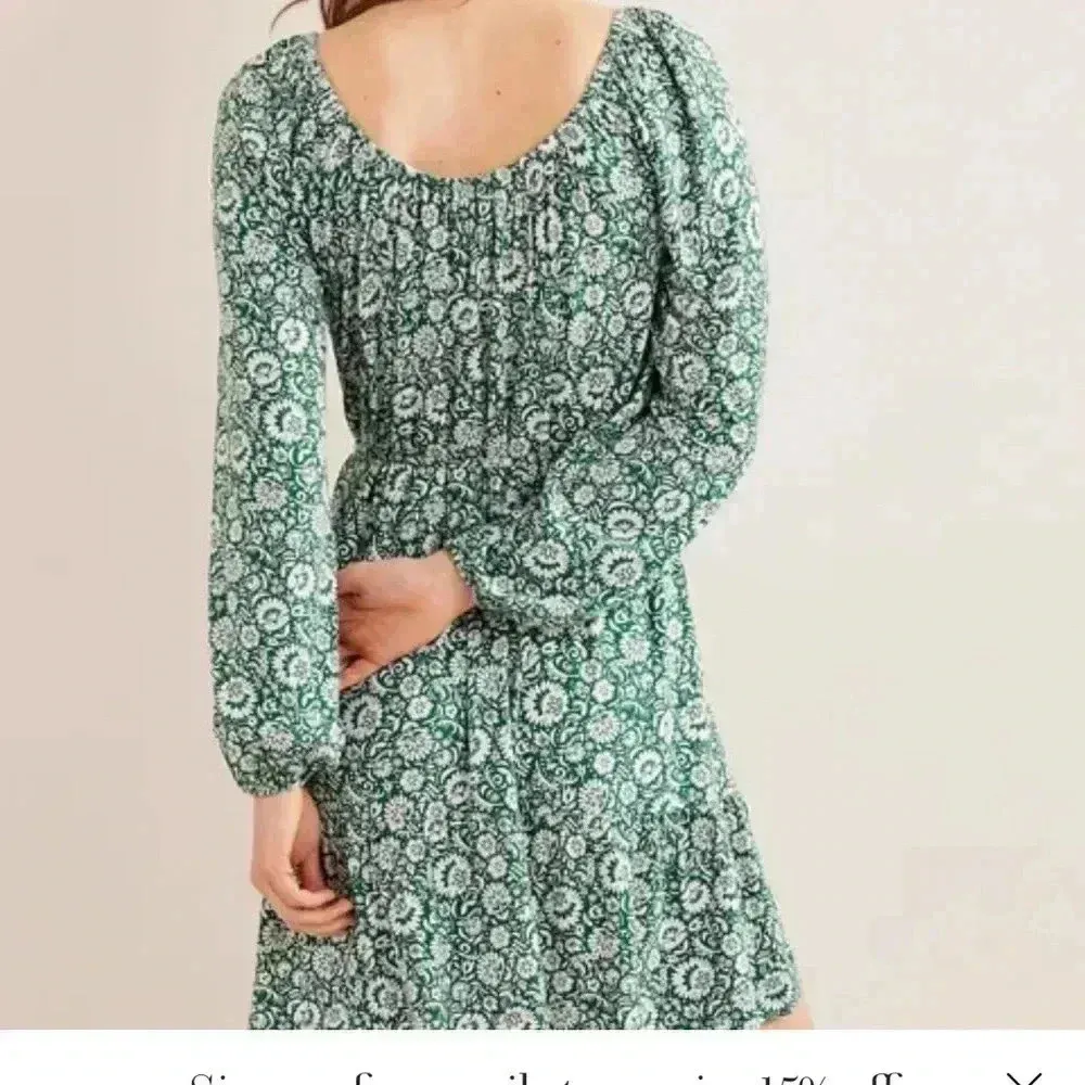 BODEN Scoop Tiered Jersey Mini Dress UK Size 8R Bottle Green Bloom‎ Cascade NWT - Image 2