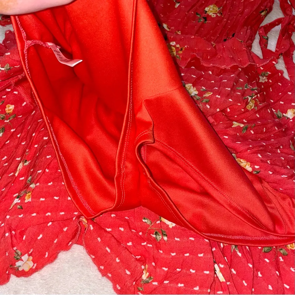 FAVLUX Womens  Strapless Floral Red Ruffle Romper size Small - Image 9