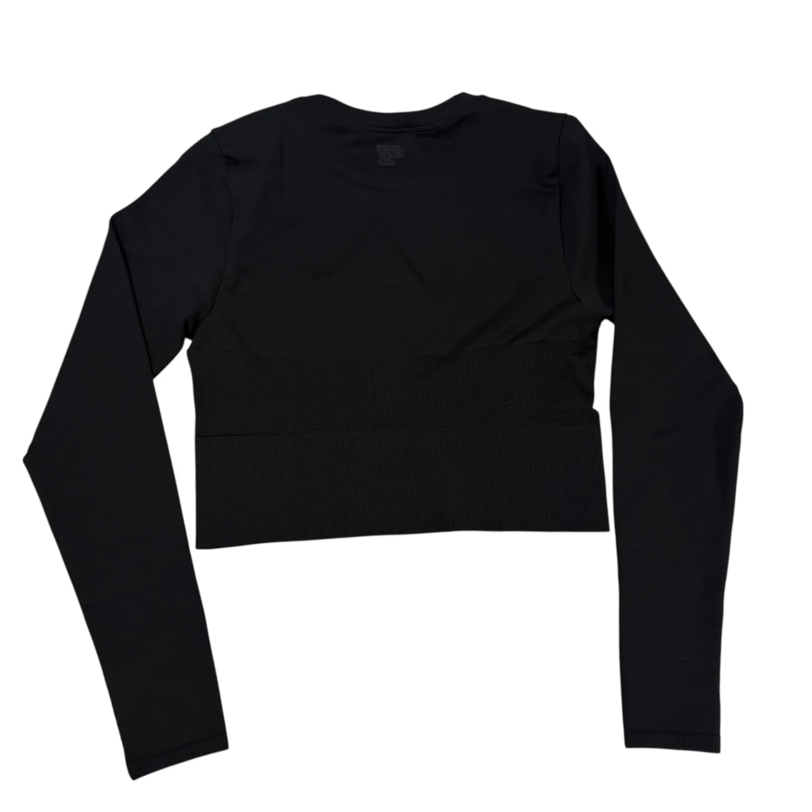 PINK Victoria's Secret Long Sleeve Cropped Seamless Rib Athletic Top Black Small - Image 3
