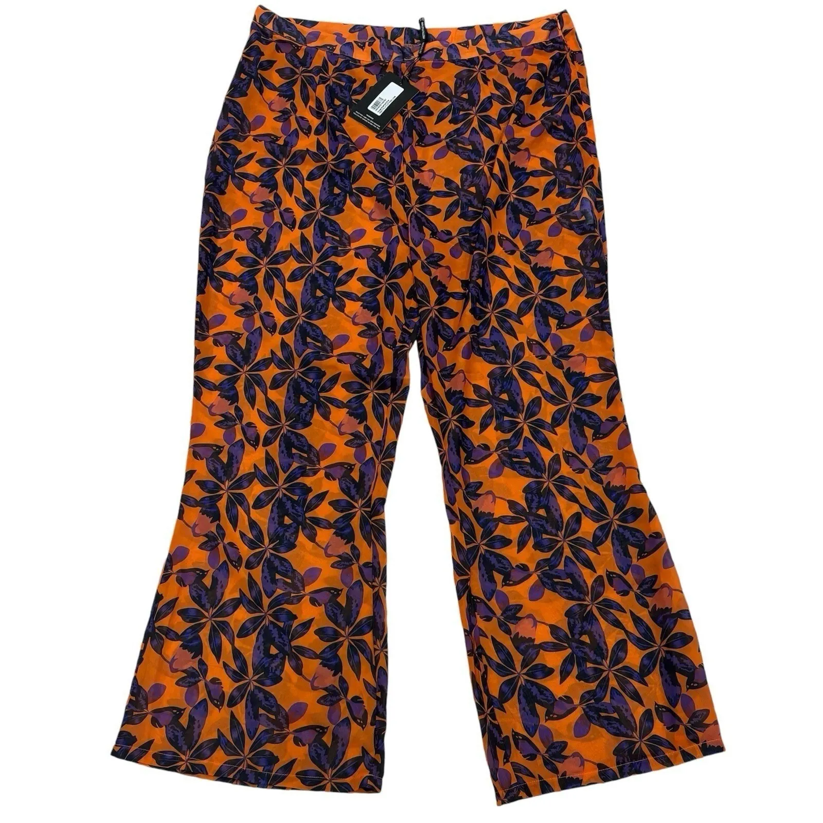 prettylittlething NWT Orange Floral Chiffon Beach Flare Pants Women's‎ Size 22 - Image 2