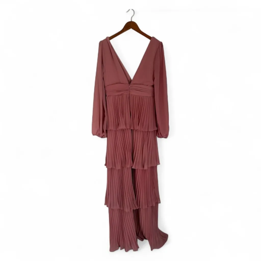 Lulus Graceful Finesse Dusty Rose Pleated Long Sleeve Maxi Dress Size L - Image 6