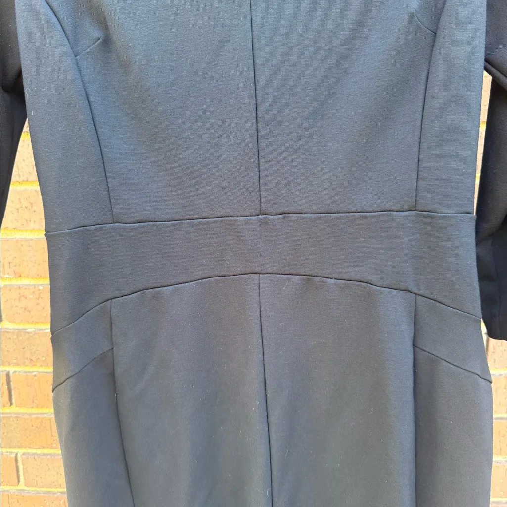 Ann Taylor Black Sheath Dress Womens Size 6 Tall V Neck 3/4 Sleeve Business EUC - Image 3