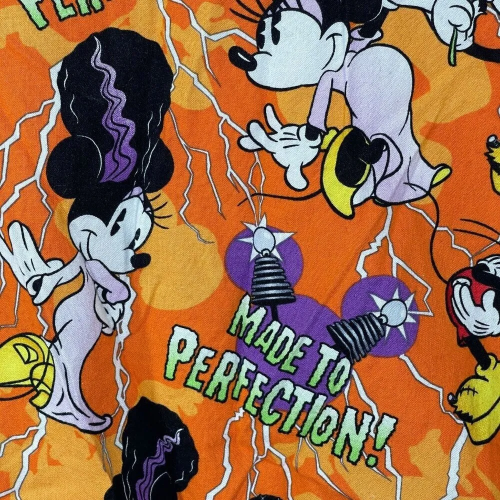 Disney Halloween Scrub Top Bride Of Frankenstein Mickey Minnie Orange Size M Med - Image 4