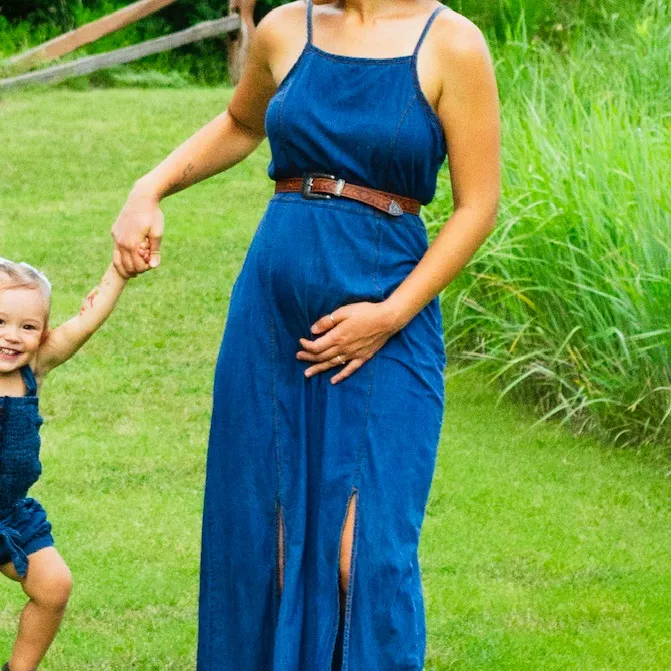 Blue Jean Maxi Dress with Slits Size 6 - Image 2