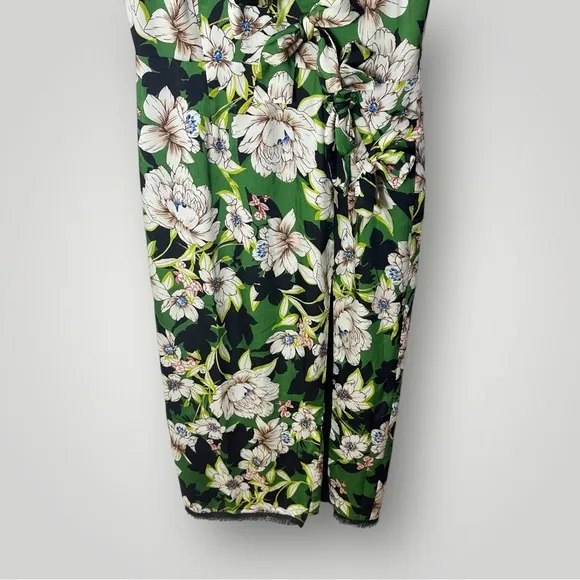 Le Superbe Gardenia Floral Midi‎ Dress Size 4 Green Black Tie Front Slit - Image 8