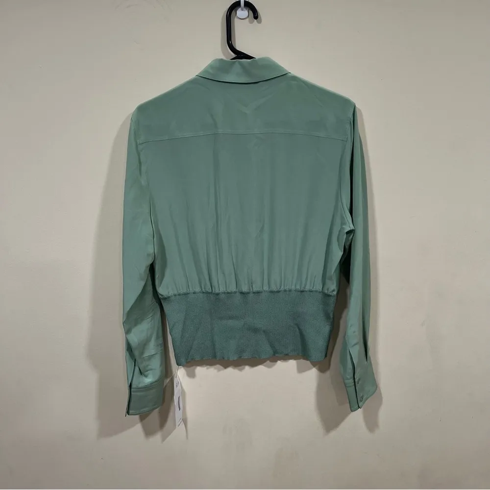 MAX MARA Studio Pointed Collar Buttoned Top In Green size US 12 missing button - Image 5