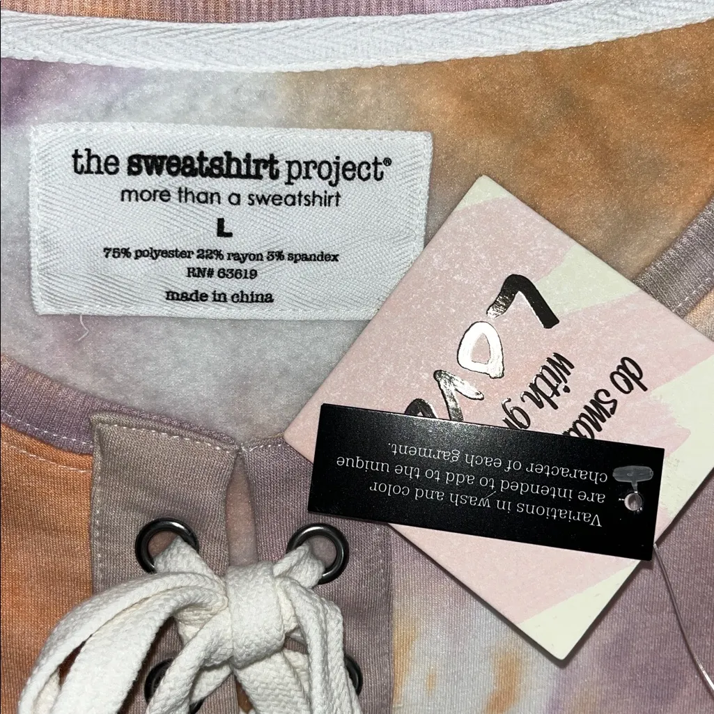 Sweatshirt Project NWT Size L Purple & Orange Tie Dye Lace - Image 4