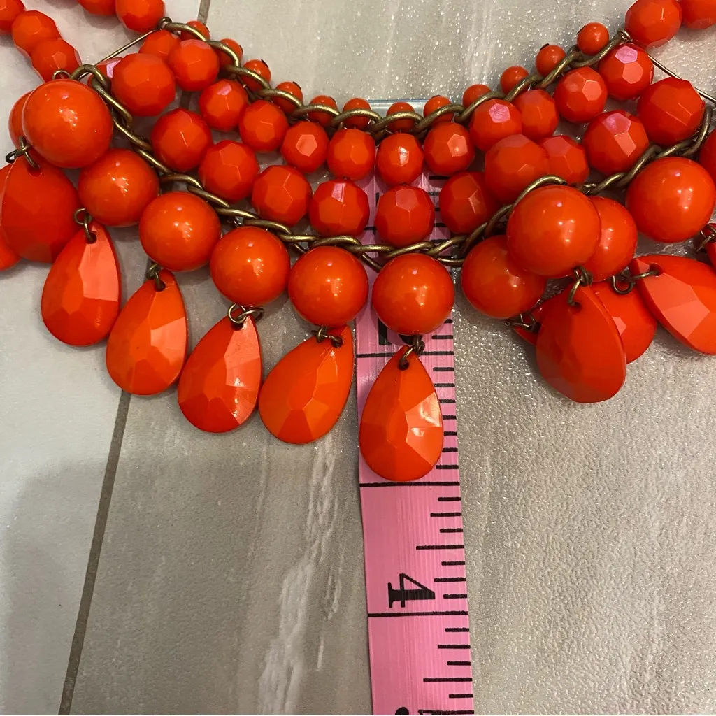 Early 2000s Vibrant Orange Beaded Statement Bib Necklace - Image 2