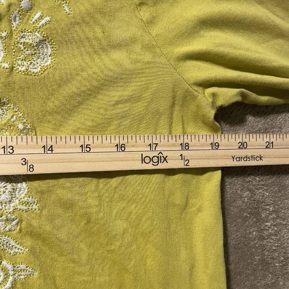 J. Jill Shirt Women's Sz M Embroidered Tunic Yellow Top Split Neckline Modest Size M - Image 9